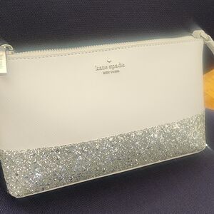 Kate Spade White and Silver Glitter Wristlet